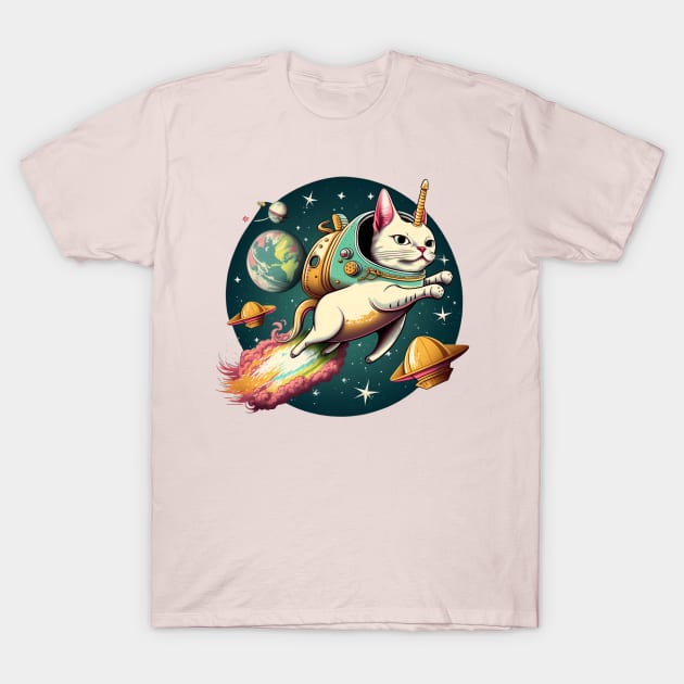 Catstronaut Magical Cat In Space Caticorn Lovers Fairy Tale Cat T-Shirt by RetroZin